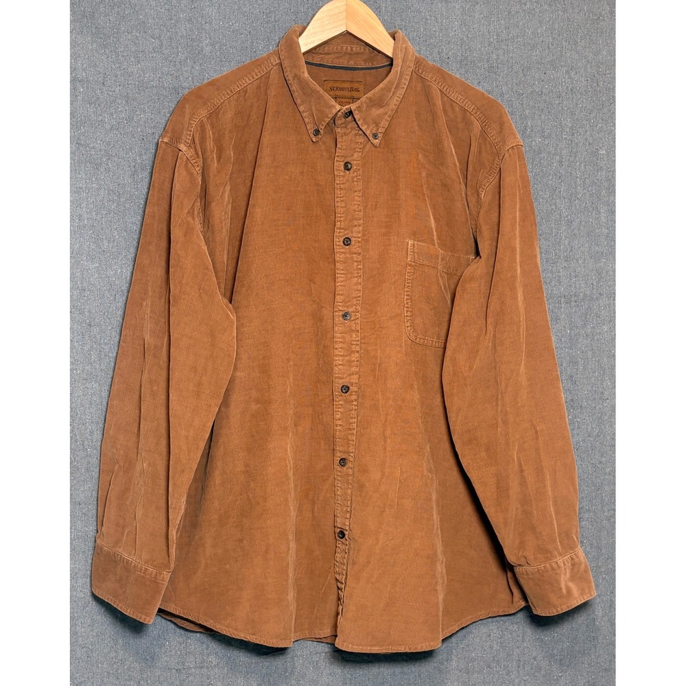 St. Johns Bay Mens XXL Corduroy Button Down Shirt Brown Long Sleeve Cotton